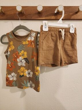 Cat & Jack Brown Floral Tank and Knit Shorts Set